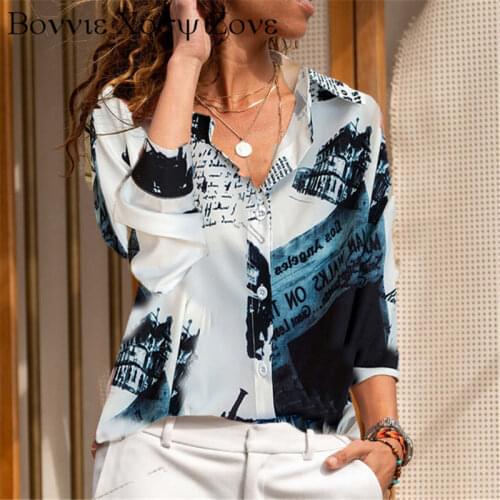 Women Turn-down Collar Tie Dye Print Long Sleeve Loose Button-up Blouse Chic Shirt Top