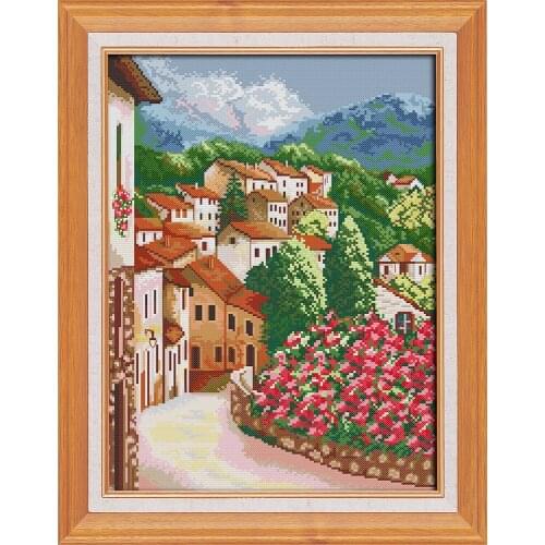 In the corner of town two cross stitch kit 14ct 11ct print canvas hand sew cross-stitching embroidery DIY handmade needlework