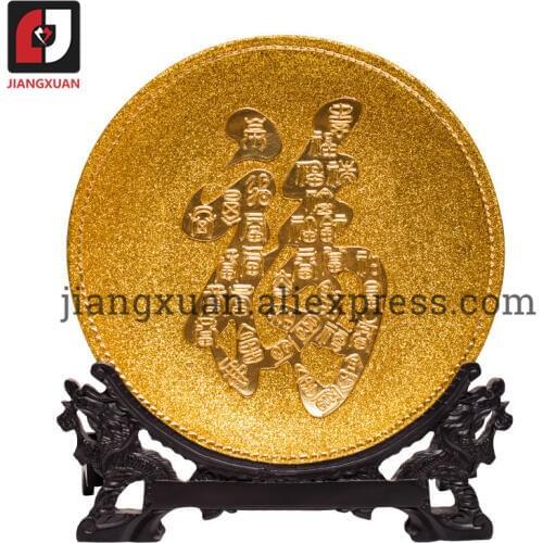 Chinese feng shui 24k gold foil 10 inch ornaments porcelain plates for home