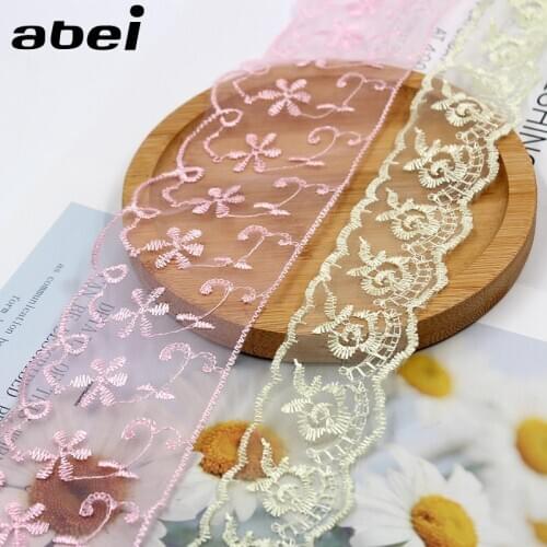 4/7cm 5yards Embroidered Organza Lace Ribbon DIY Sewing Clothing Fabric Accessories for Skirts Wedding Party Dress