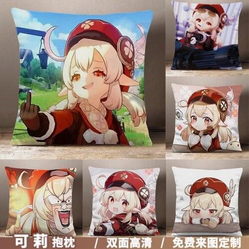 Anime Game Genshin Impact Klee Cartoon Square Throw Pillow Cosplay Short Plush Dakimakura Sofa Cushion Xmas Gifts 45*45cm