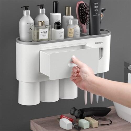 New Magnetic Adsorption Toothbrush Holder Automatic Toothpaste Dispenser Toiletries Storage Rack Bathroom Accessories