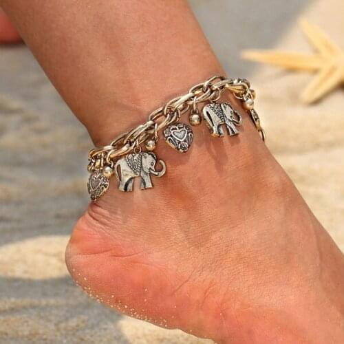 Fashion Jewelry Vintage Heart Elephant Pendant Anklet Chain Ankle Bracelet Elephant Anklet