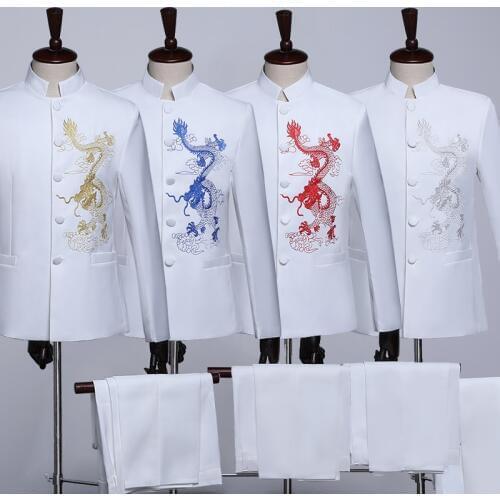 MenS Suits Male Fashion China Dragon Embroidered Business Suit Chinese Style Male Wedding Dress Men Formal Slim Fit Suit SL1590