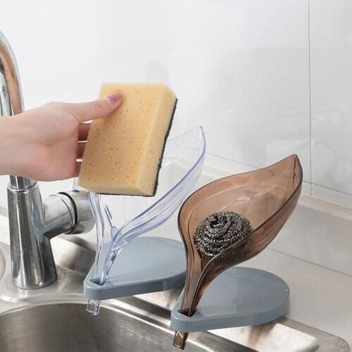 Washing Sponge Tray Leaves Shape Soap Box Kitchen Drain Box Hole-Free Suction Box Plastic Kitchen Bathroom Soap Storage Shelf