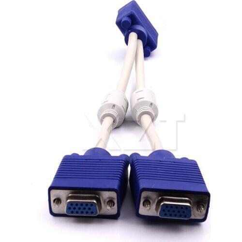 PZ 2PCS 15 pin two ports vga male to female 1 computer to dual 2 monitor vga splitter cable video Y splitter
