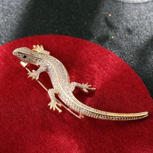 Luxury Crystal Cubic Zirconia Lizard Brooch Salamander Pin Badge Gecko Cute Vintage Jewelry Animal Brooches Pins Christmas Gift