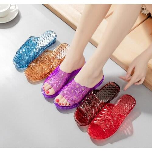 Jelly Slippers Women Summer Sandals Candy Colors Transparent Slides Ladies Fashion Slip On Flat Beach Indoor Outdoor Beach Shoes