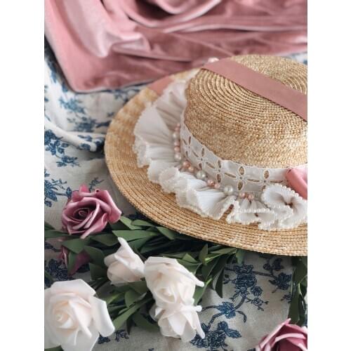 Evening Rose Garden Sunhat CLA Elegant Court Versailles Tea Party Spring Retro Lolita Handmade Wide Brimmed Straw hat Flat cap
