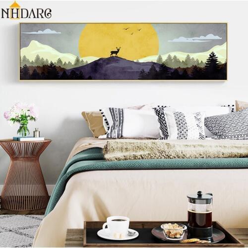 Nordic Banner Elk Deer Family Landscape Canvas Print Painting Poster Art Wall Picture for Living Room Home Decoration Wall Decor