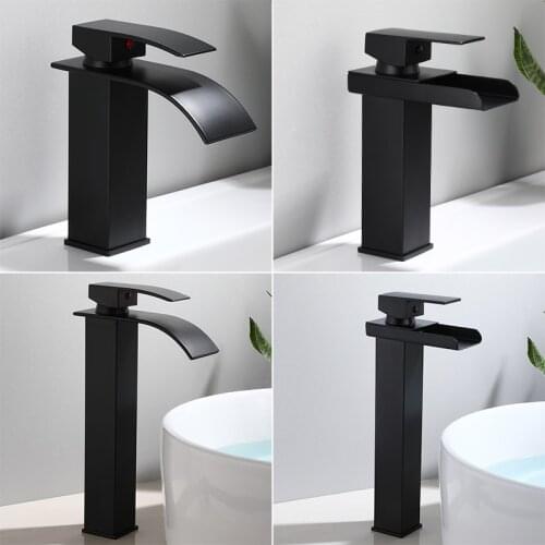 Lottin Basin Faucet Waterfall Faucet Mixer Tap Black Bathroom Faucet Bathroom Basin Faucet Mixer Tap Hot and Cold Sink faucet