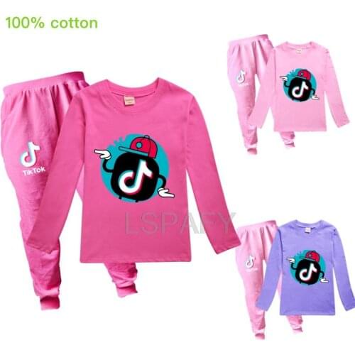 TIK TOK Print Clothes Set For Girls Boys Hooded Pants Suit Baby Clothes Cartoon Girls Clothing Set Baby Kids Shirt