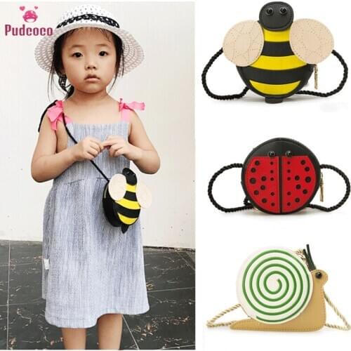 Pudcoco Baby Kid Girls Shoulder Bag PU Leather Messenger Ainmal Handbag Crossbody Purse Satchel Cartoon Bag Snail Bee Gifts