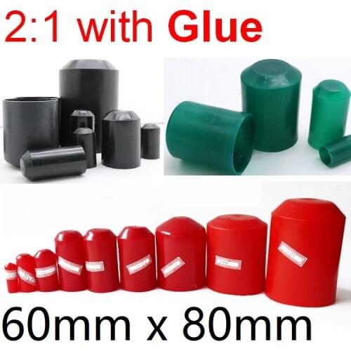 Heat Shrink End Seal Cap Dia 60mm x 80mm Length Cable Sleeve Adhesive Glue Lined Insulate Wrap Wire Protect Cover Bottom 35KV