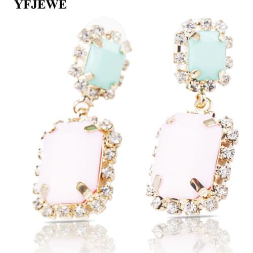 YFJEWE Top Quality Women Fashion Square Acrylic Pink Earring Vintage Ladys Green &Pink Earrings Woman Party Jewelry #E031