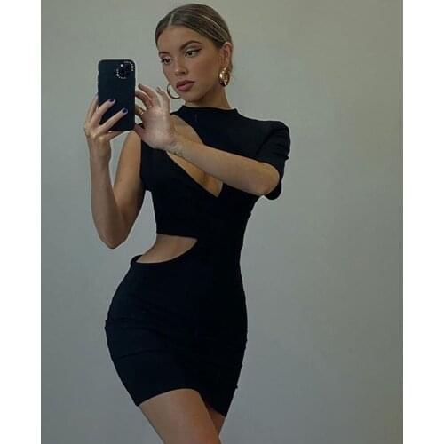 Pure Color Sleeveless Hollow Out Temperament High Waist Side Open Bag Hip Skirt