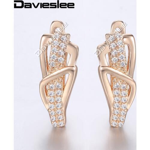 Davieslee Geometric Shaped Cubic Zirconia Earrings For Women Rose Gold Color Womens Earrings LGE156