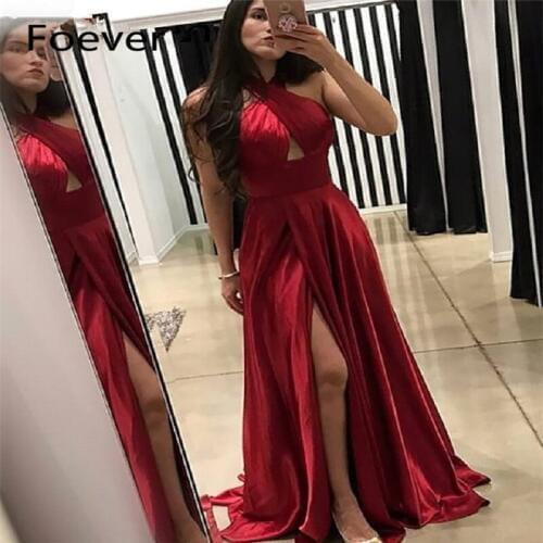 Elegant Burgundy Long Dress Evening Dresses 2019 High Slit A Line Formal Occasion Women Prom Dresses Sexy Plus Size