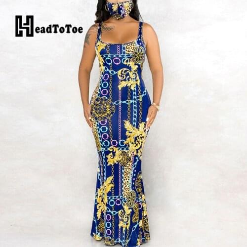 Chain Print Casual Sleeveless Summer Maxi Dress Women
