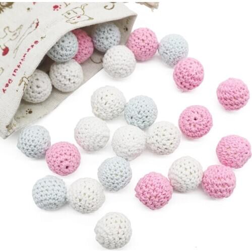 10pc/lot Crochet Round Wooden Beads Mix color Handmade 20mm ball Chew DIY Nursing Jewelry Organic Teething Pacifier chain beads