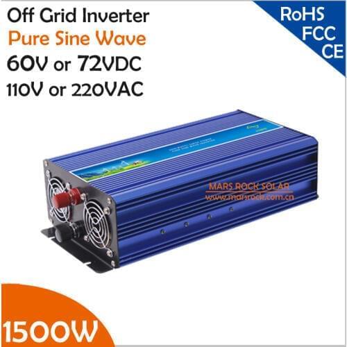 1500W 60V/72VDC to 110V/220VAC Off Grid Pure Sine Wave Single Phase Solar or Wind Power Inverter, Surge Power 3000W
