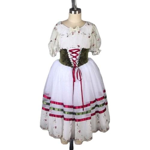 Puff Sleeves Ballet Dance Tutu Dress Romantic Length Ballet Tutus for Girls & Women Performance Costume Ballerina Dresses 18007