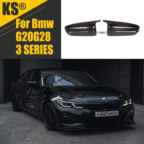 2PCS horn carbon fiber bright black mirror cover rearview mirror shell for BMW 3 Series G20G28