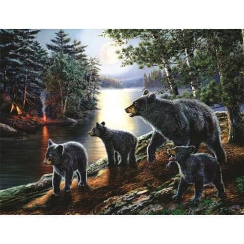 5D Diy Diamond Painting by Number Cross Stitch,Diamond Embroidery Black Bears Forest Mosaic,Full Rhinestones Hobbies and Crafts