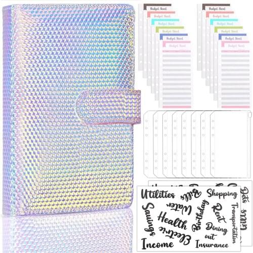 A6 Binder Cover Budget Money Saving Cash Envelopes System with A6 Zipper Pockets,Expense Budget Sheets, Letter Sticker Labels