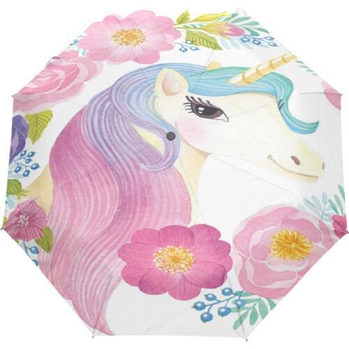 Cartoon Unicorn Automatic Umbrella Windproof Rain Umbrella For Women Girl Painting Folding Umbrellas