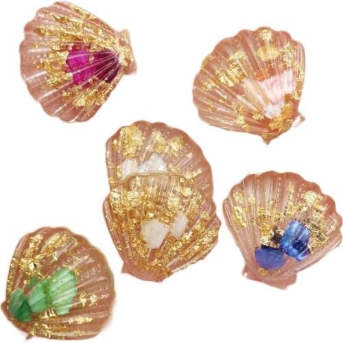 Glitter Gold foil Resin Crystal 3D Shells Flatback Rhinestone 10PCS Scrapbook DIY Christma Home Figurines Crafts OH23
