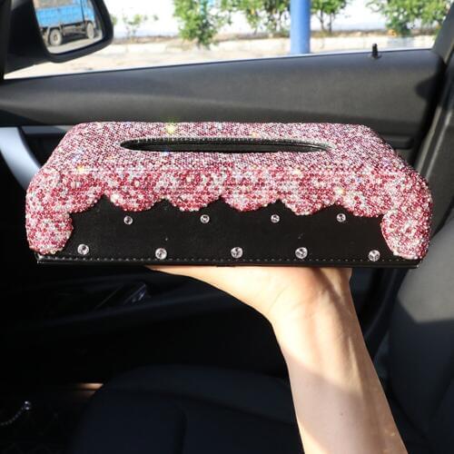 Sparkly Car Interior Styling Accessories Beautiful Car Tissue Box with Crystals Towel Paper Cover Case for Women Car Home Office