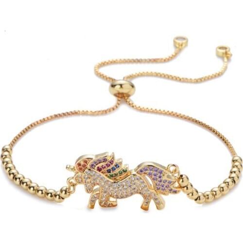 Unicorn multicolor micro pave cz zircon cubic zirconia Bracelet Adjustable silicone silver gold plated Charm Snake Chain gf34