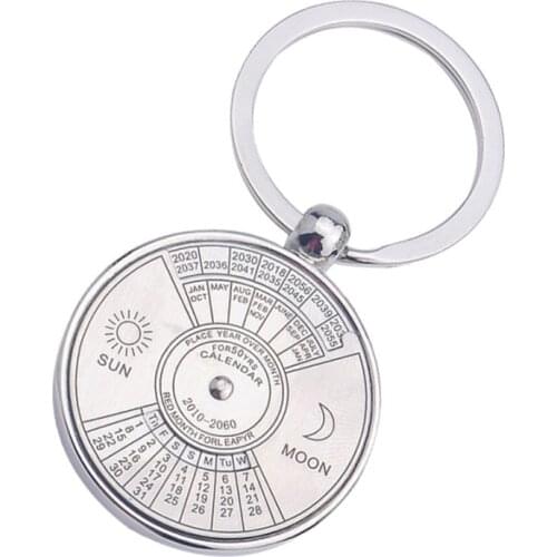 Silver Color 50 Years Super Perpetual Calendar Key Chains Rings Astrology KeyChains Car Bag Pendant Keyring Holder Gift Jewelry