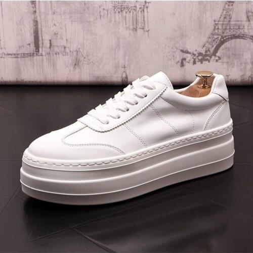 British Trending Mens White Casual Shoes Thick Bottom Height Increasing Male Platform Flats Daily Vogue Fashion Zapatos ERRFC