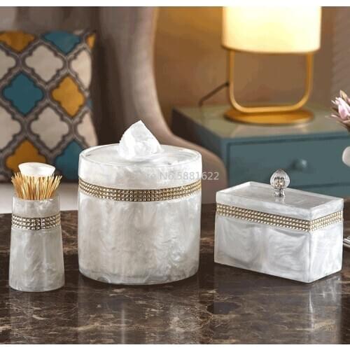 White Resin Toothpick Holder Multi-grid Toothpick Container Imitation Diamond Cotton Swab Jar Table Toothpick Storage Box Tooth