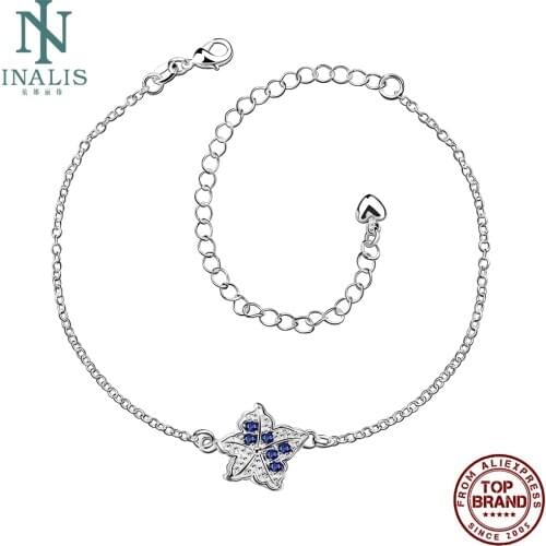 INALIS Leaf Shape Anklets For Women chain Fashion Trend All-Match Blue Clear Cubic Zircon Fit Prom Party Gifts Jewelry Bijoux