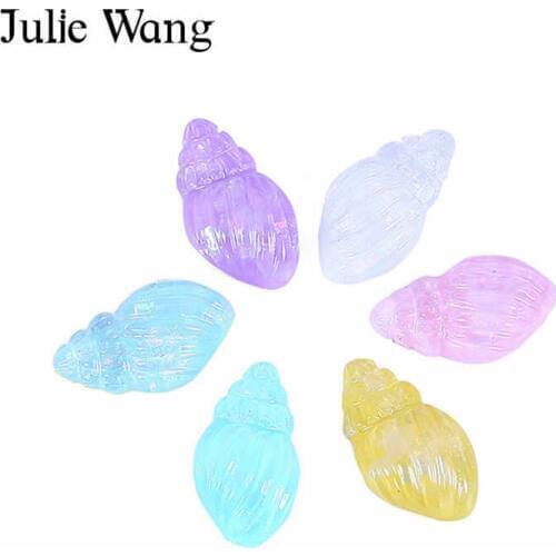 Julie Wang 20PCS Resin Conch Charms Mixed Colors Transparent Slime Sea Beach Pendants Jewelry Making Accessory Home Decor Props