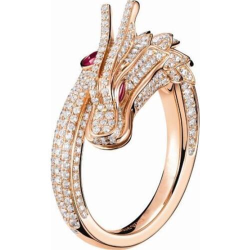 USTAR shiny CZ Crystals Dragon Phoenix rings for women hollow out carving squama finger rings female punk fashion jewelry anel