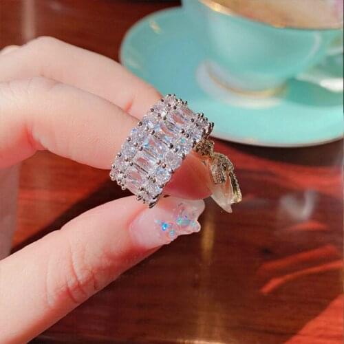 Fashion New Bling Big Zircon Stone 925 Sterling Silver Ring Clean Hip Hop Rings for Women Wedding Engagement Jewelry Best Gift