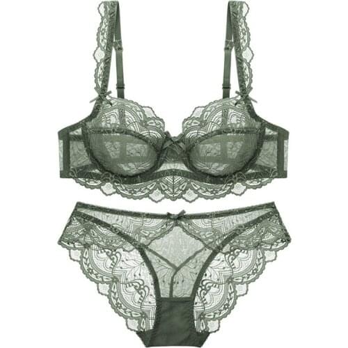 Sexy Lace Ultra Thin Transparent Bra and Panties Set Large Size Underwear Set Lingerie Women Brassieres A B C D E Cup 95C 95D