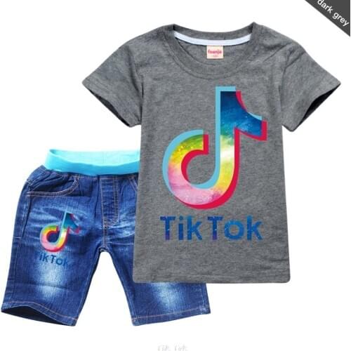 Summer Baby Boy Clothing Set Short Sleeve Leisure boys Tik Tok T-Shirts + Denim Shorts 2pcs/Set Kids Clothes Set 2-16Year