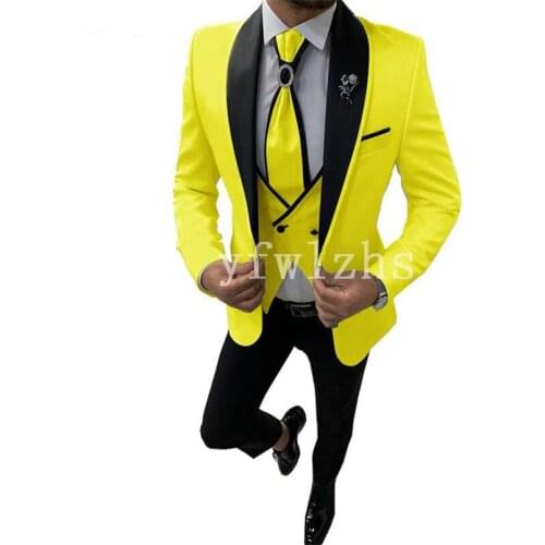 Handsome One Button Groomsmen Shawl Lapel Groom Tuxedos Wedding Dress Men Suits Blazer Prom Dinner (Jacket+Pants+Tie+Vest) B50