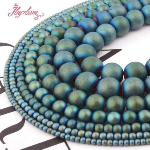 Natural Green Hematite Frosted Round Beads 2/3/4/6/8/10MM Stone Beads Loose For DIY Necklace Bracelet Jewelry Making Strand 15"
