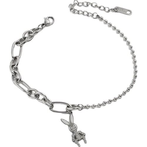 Fashion rabbit Bracelet Punk Stainless Steel Bracelet Pendant Thick Chain Bracelet For Women Charm Bracelet Party Jewelry Gift