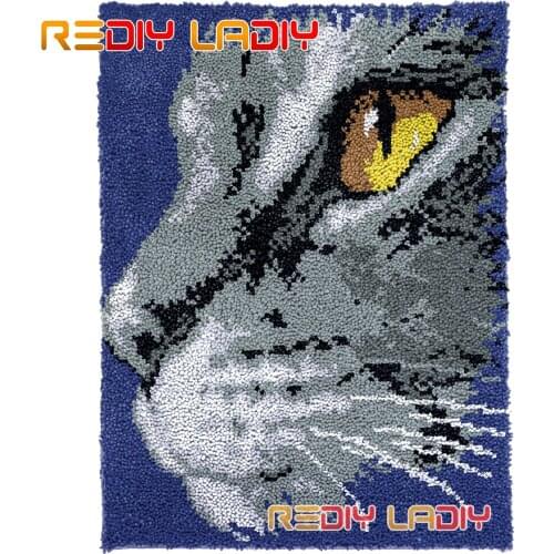 Latch Hook Rug Kits Cat Face Plush Wall Tapestry DIY Carpet Rug Chunky Yarn Arts Cushion Crocheting Floor Mat Hobby & Crafts