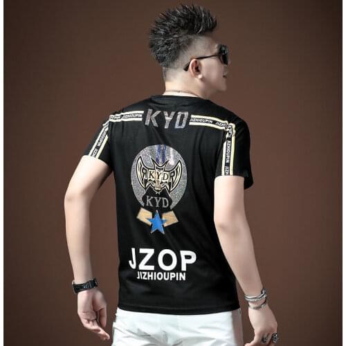 New Trendy Brand High-quality Mercerized Cotton Fabric Summer Mens Short-sleeved T-shirt Printing Hot Drilling Plus Size Blouse