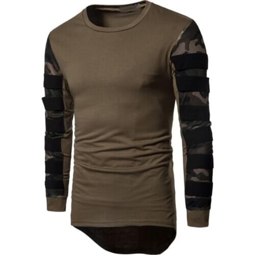 Spring and Autumn New Mens European and American High Street Camouflage Mesh Stitching Long-Sleeved Pullover Me