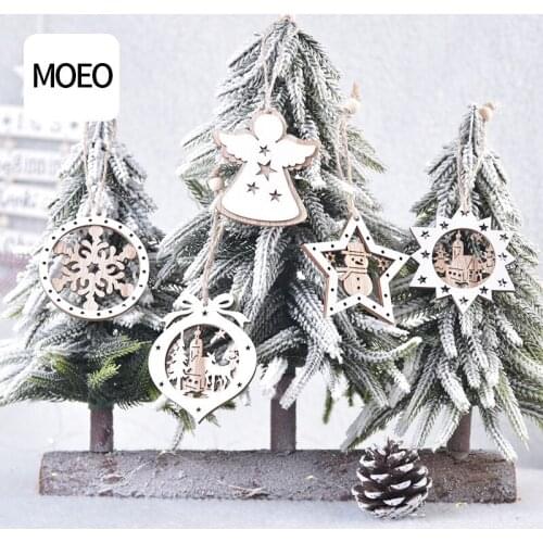 New Christmas Decorations Wood Stereo Hollow Hanging Ornaments Santa Claus Snowman Elk Hanging Christmas Tree Decoration Product