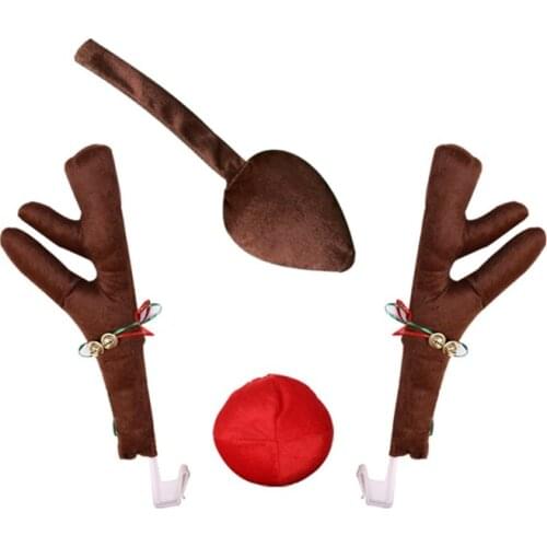 Reindeer Decoration Car Vehicle Nose Horn Costume Set Rudolph Christmas Reindeer Antlers Red Nose Ornaments Elk Antlers